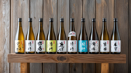 Assorted Japanese Sake Bottles and Ceramic Cups