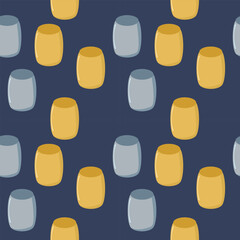 Abstract cylindrical yellow and blue. Blue background. Pattern seamless vector illustration. 
