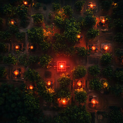 Aerial View of Illuminated Forest Clearing at Night