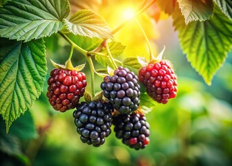 Drone View: Juicy Blackberries Hanging from Vine - Aerial Photography of Summer Berries