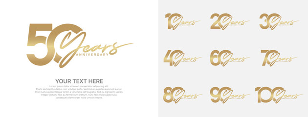 Anniversary logo set vector design, gold color for celebration event