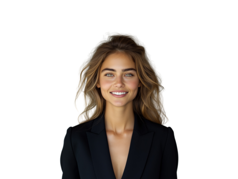 Woman with loose, wavy hair wearing a blazer, isolated on a white background. Clean and professional concept with a simple layout. Ai generative