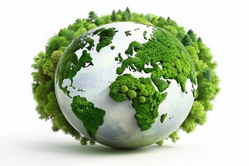 Earth Day Globe: Green Forest 3D Render, Simple Shapes, Flat Design Illustration