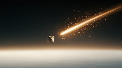 A massive asteroid passing dangerously close to Earth, glowing with fiery intensity as it grazes the atmosphere