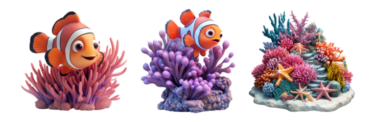 Colorful Coral Reef with Cartoon Fish Characters