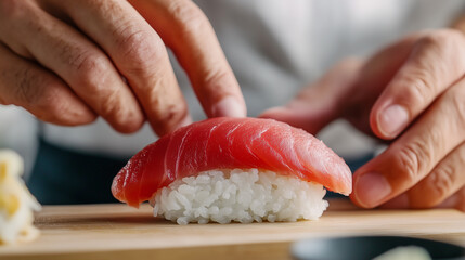 Sushi Chef Handcrafting Tuna Nigiri