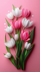 Obraz premium Tulip Flowers Formed With Paper Cut Art, Abstract Image, Texture, Pattern Background, Wallpaper, Cover and Screen of Smartphone, PC, Laptop, 9:16 and 16:9 Format