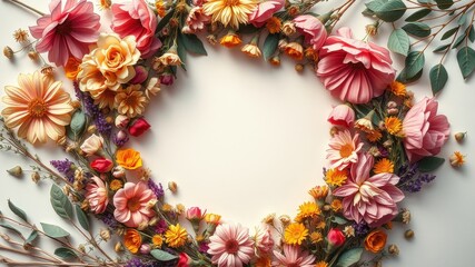 Floral Wreath with Delicate Blooms and Greenery, Perfect for Spring or Summer Designs