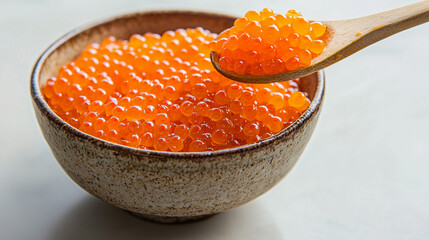 Close-Up of Salmon Roe (Ikura) in Ceramic Bowl