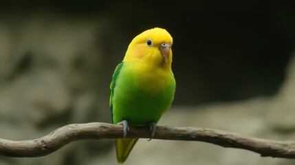 Naklejka premium Yellow crowned Parakeet Bird on Branch Exotic Pet Wildlife