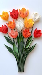 Tulip Flowers Formed With Paper Cut Art, Abstract Image, Texture, Pattern Background, Wallpaper, Cover and Screen of Smartphone, PC, Laptop, 9:16 and 16:9 Format