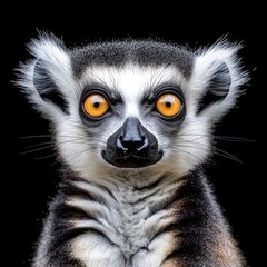 Obraz premium ring-tailed lemur, also known as the common lemur, inhabiting Madagascar with distinctive large eyes.