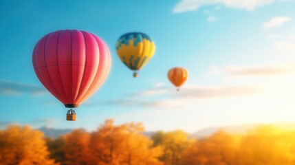 Obraz premium Hot Air Balloons Autumn Landscape Sunrise Adventure Travel