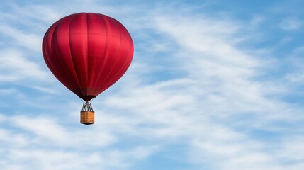Fototapeta premium Red Hot Air Balloon Soaring in Blue Sky Travel Adventure