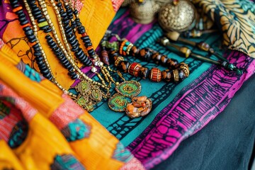 Colorful African Jewelry and Textiles Celebrating Kwanzaa Heritage
