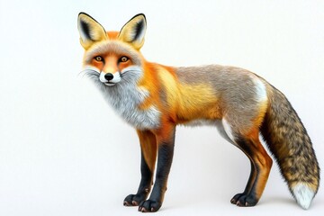 Obraz premium Studio photo of a fox isolated against a white background. Wildlife and conservation concept, space for copy.