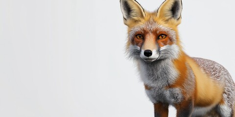 Obraz premium Studio photo of a fox isolated against a white background. Wildlife and conservation concept, space for copy.