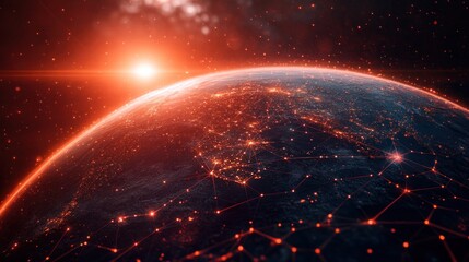 Obraz premium Glowing view of Earth with network connections