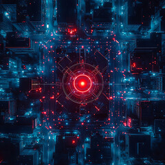 Obraz premium Futuristic Cityscape with Neon Lights and Circles