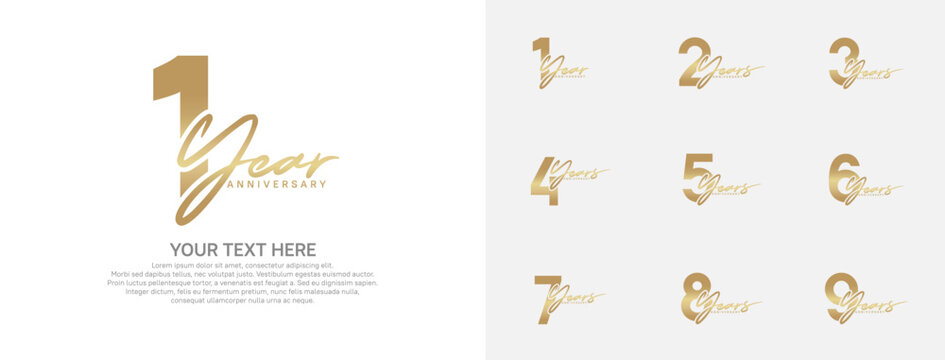 Anniversary logo set vector design, gold color for celebration event