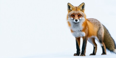 Studio photo of a fox isolated against a white background. Wildlife and conservation concept, space for copy.