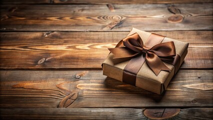 Fototapeta premium A Beautifully Wrapped Gift Box on Rustic Wooden Surface
