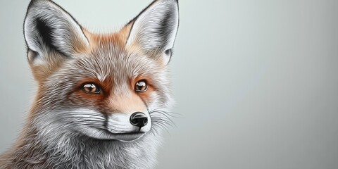 Studio photo of a fox isolated against a white background. Wildlife and conservation concept, space for copy.