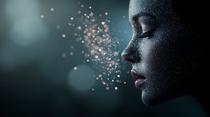 Sparkling Woman Glimmering Face Shimmering Dust Beauty Portrait