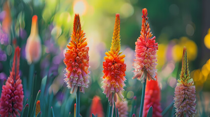 Vibrant Kniphofia Flowers in a Garden