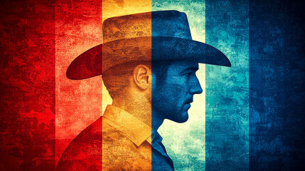 Cowboy profile, color split effect.