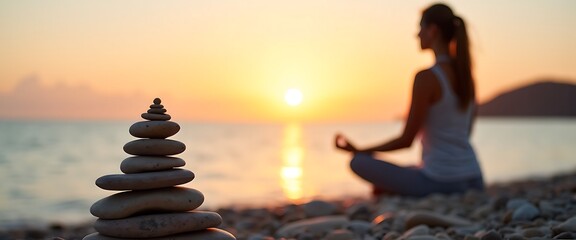 Obraz premium Woman meditating on the background of the sea