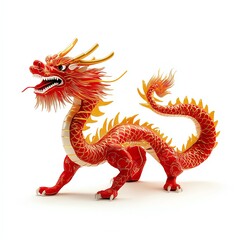 Naklejka premium A vibrant and intricately designed red dragon figure, showcasing beautiful scales and a majestic appearance, perfect for cultural symbolism and artistic representation.