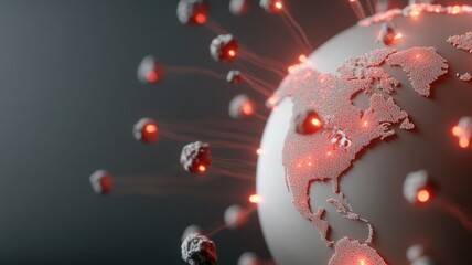 A digital map of Earth showing multiple asteroid strike zones, with red glowing impact points and spreading devastation across continents