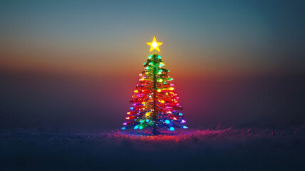 Christmas tree made of colored light, places for text