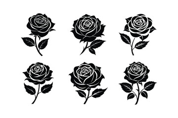 rose flower linocut silhouette vector illustration