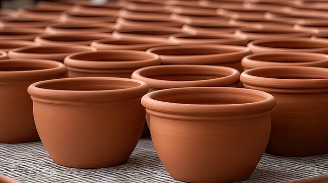 Handmade terracotta pots and vases for sale at a bustling market in Chiang Mai - Powered by Adobe