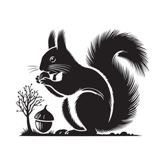  Squirrel eating a nut  silhouette vector art black color design and solid white background 