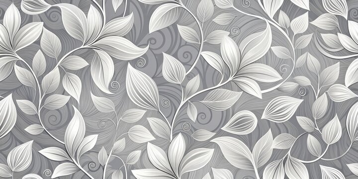 Elegant Silver Leaf and Swirl Pattern Design for Textile and Wallpaper