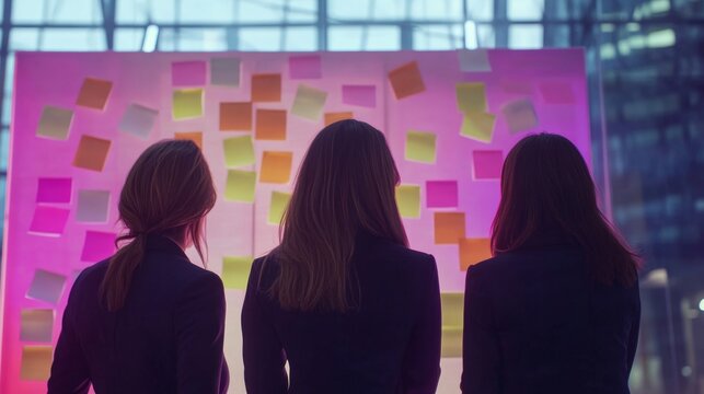 backview Planning is always a crucial step in success. Shot of a group of businesswomen arranging sticky notes on a glass wall in a modern office