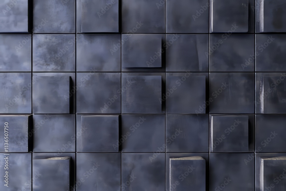 Poster checkered 3d texture featuring raised and recessed squares on a dark surface