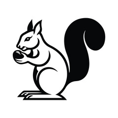  Squirrel eating a nut  silhouette vector art black color design and solid white background 