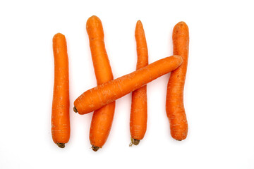Counting Exercise: Five Carrots Isolated on White Background – Stock Photo for Education and Math Learning