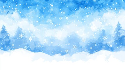 Watercolor Winter Wonderland Snowy Landscape Background