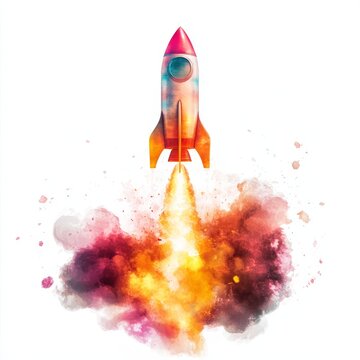 recommend clip art: A colorful rocket blasting off