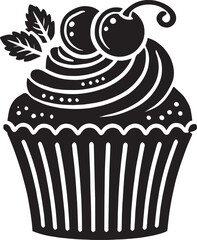 Delicious cup cake silhouette vector illustration isolated on a white background