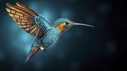 vibrant kingfisher bird in mid flight, showcasing its stunning blue and orange feathers against blurred background. image captures beauty and grace of this magnificent creature