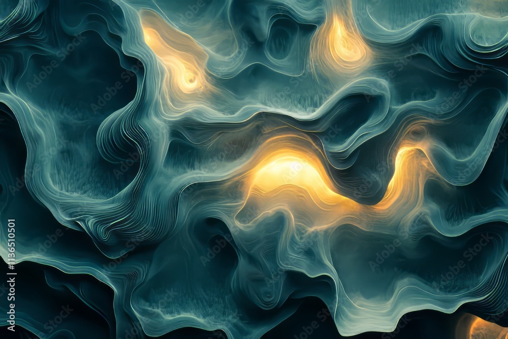 Poster Intricate 3D abstract pattern with swirls and luminous details creates a mesmerizing visual experience