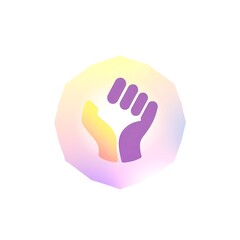 Obraz premium Power in Unity: A vibrant, graphic illustration of a raised fist, symbolizing collective strength and solidarity. The fist is rendered in a soft purple, evoking a sense of unity and empowerment.
