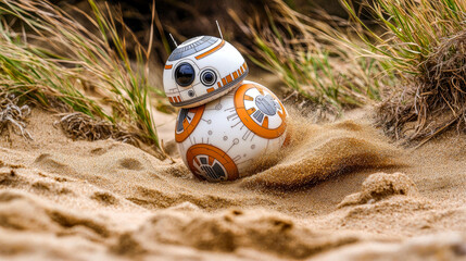 Cute droid in sand dune.