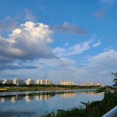 Naklejka premium view of the river and the city